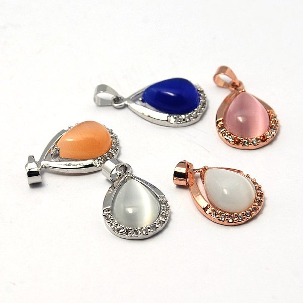 

PandaHall Cat Eye Pendants, with Brass Rhinestone Pendant Settings, teardrop, Mixed Color, 22x14x6mm, Hole: 4x5mm Brass+Cat Eye Teardrop..., Multicolor