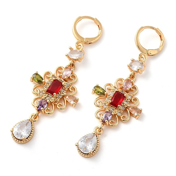 

PandaHall Rack Plating Golden Brass Dangle Leverback Earrings, with Cubic Zirconia, Rhombus, Colorful, 58x19.5mm Cubic Zirconia Rhombus