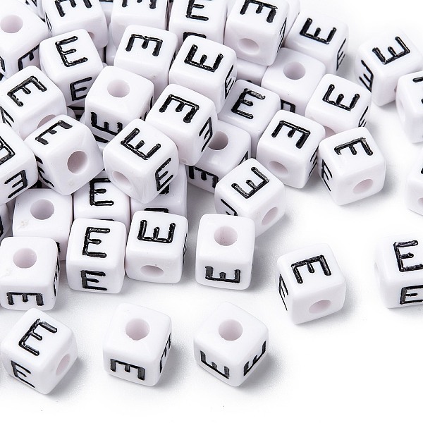 

PandaHall Letter Acrylic European Beads, Horizontal Hole, Cube, Letter.E, 10x10x10mm, Hole: 3.5~4mm, about 53pcs/45g Acrylic Cube White