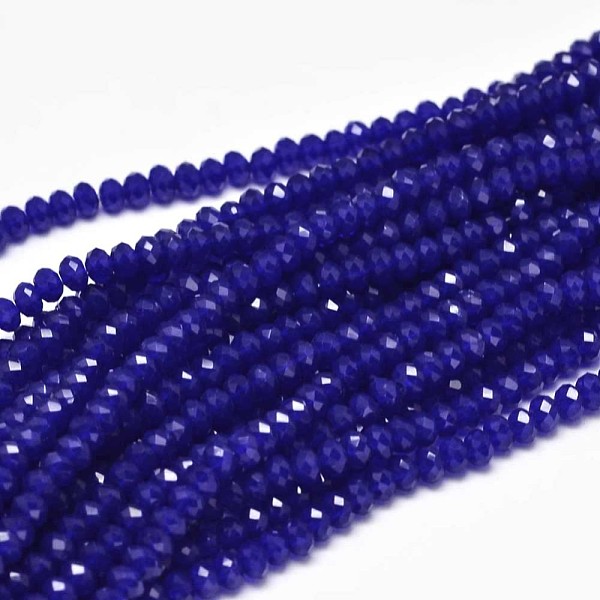 

PandaHall Faceted Rondelle Glass Beads Strands, Dark Blue, 3.5x2.5~3mm, Hole: 0.8mm, about 125~128pcs/strand, 13.7~14.1 inch(35~36cm) Glass...