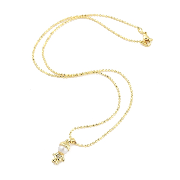 

PandaHall Brass Micro Pave Clear Cubic Zirconia Pendant Necklaces, with ABS Beads, Boy, Real 18K Gold Plated, 17.64 inch(448mm) Cubic...
