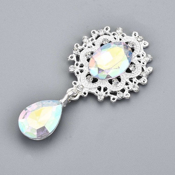

PandaHall Alloy Flat Back Cabochons, with Acrylic Rhinestones, Oval and Teardrop, Silver Color Plated, Faceted, Clear AB, 58x29x7mm, Pendant..., White