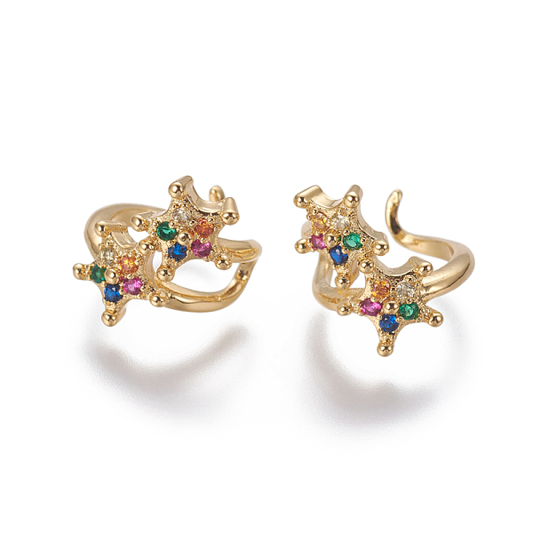 

PandaHall Brass Cubic Zirconia Cuff Earrings, Star, Golden, 10x1.5~14mm Cubic Zirconia