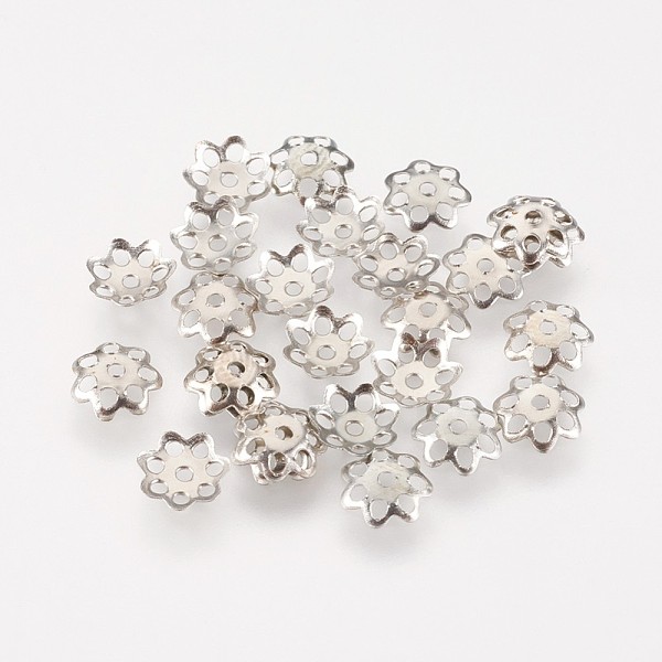 

PandaHall Multi-Petal Iron Bead Caps, Flower, Platinum, 6x1.5mm, Hole: 1mm Iron