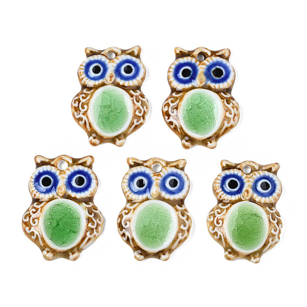 

PandaHall Handmade Porcelain Pendants, Famille Rose Style, Owl, Camel, 40~42x28~31x6~7mm, Hole: 2.5~3mm Porcelain Owl Brown