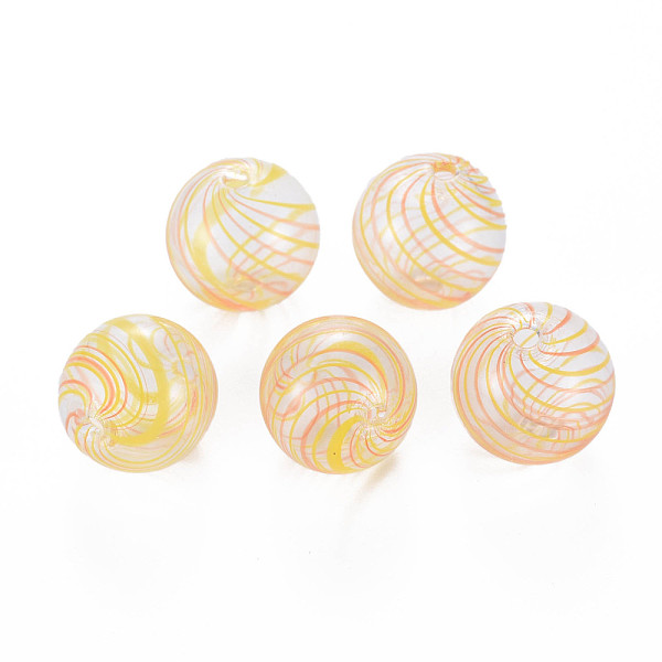 

PandaHall Transparent Handmade Blown Glass Globe Beads, Stripe Pattern, Round, Light Salmon, 14~16.5mm, Hole: 1~2mm Glass Round