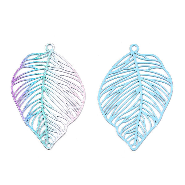 

PandaHall Spray Painted Brass Connector Charms, Gradient Color Leaf Links, Colorful, 37.5x25x0.4mm, Hole: 1.2mm and 1.8mm Brass Leaf