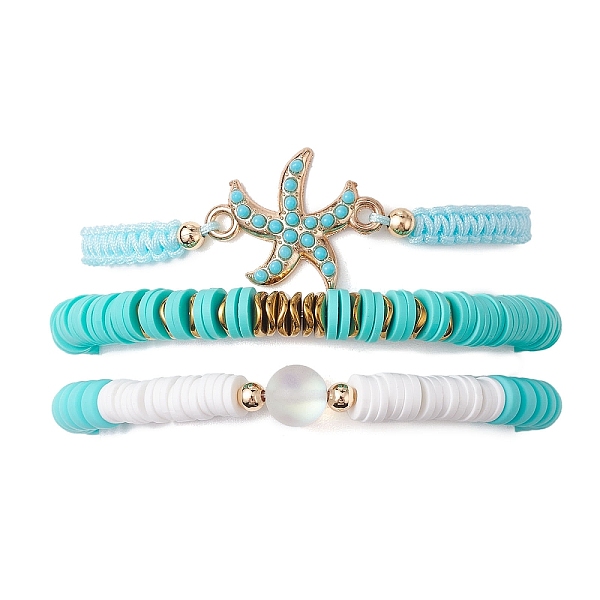 

PandaHall 3Pcs 3 Styles Synthetic Moonstone & Hematite Starfish Stretch Bracelets Set, Polymer Clay Braided Adjustable Bracelets, Medium...