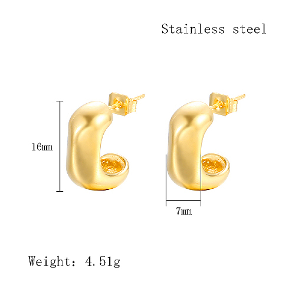 

PandaHall 304 Stainless Steel Stud Earrings, Rectangle Half Hoop Earrings, Real 18K Gold Plated, 16x7mm 304 Stainless Steel Rectangle
