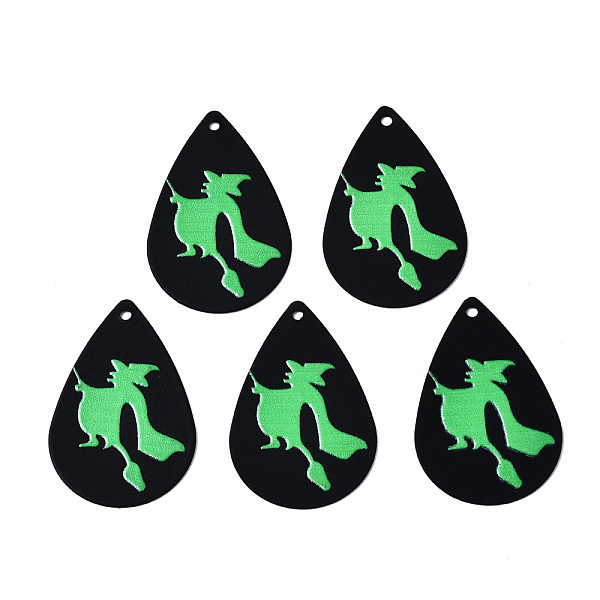 

PandaHall Spray Painted Iron Pendants, Rubberized Style, 3D Printed, Halloween Witch Print Pattern, Teardrop, Lime Green, 27.5x18x0.5mm...