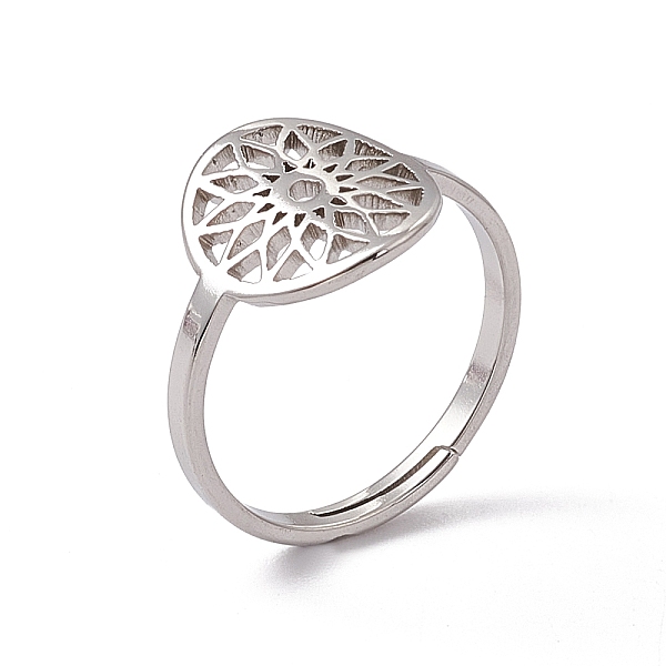 

PandaHall 201 Stainless Steel Flower Adjustable Ring for Women, Stainless Steel Color, US Size 6(16.5mm) 201 Stainless Steel