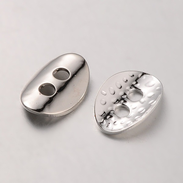 

PandaHall Brass Buttons, 2-Hole, Hammered Oval, Platinum, 14x10x1mm, Hole: 2mm Brass Oval