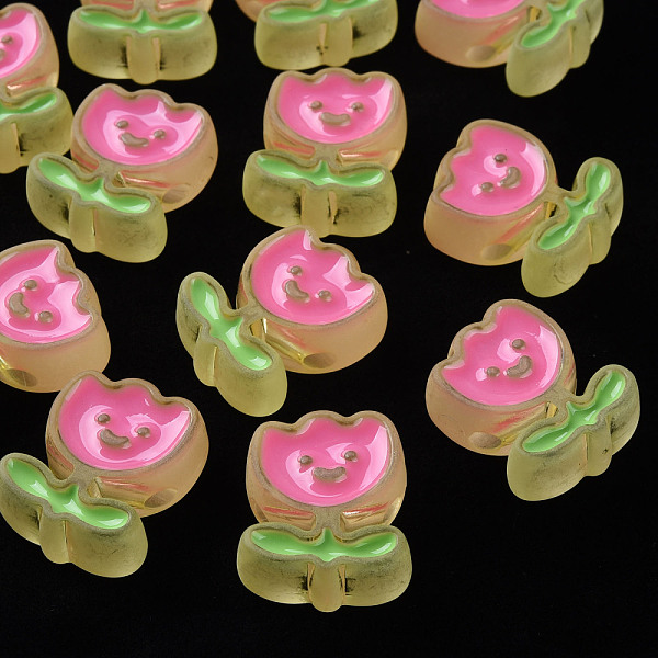 

PandaHall Transparent Acrylic Beads, with Enamel, Frosted, Flower, Yellow, 24.5x20x9mm, Hole: 3mm Acrylic Flower