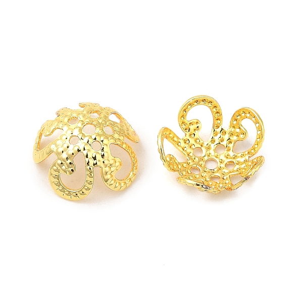 

PandaHall Brass Beads Cap, Long-Lasting Plated, 5-Petal Flower, Golden, 8x3mm, Hole: 0.9mm Brass