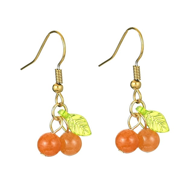

PandaHall Natural Red Aventurine Cherry Dangle Earrings, 304 Stainless Steel Earrings, 32x13mm Red Aventurine Cherry Green