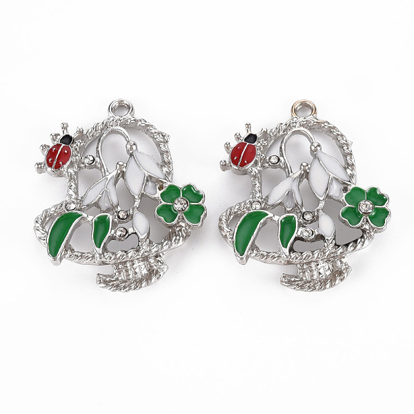 

PandaHall Alloy Pendants, with Enamel and Rhinestone, Platinum, Flower with ladybird, Green, 34x28x7mm, Hole: 2mm Alloy Rhinestone+Enamel...