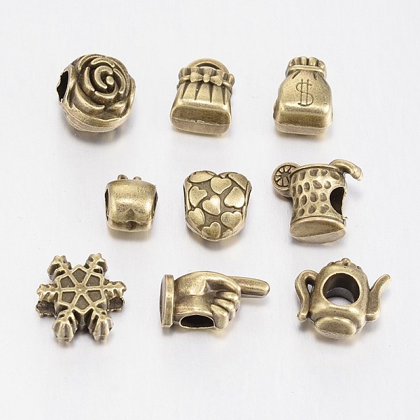 

PandaHall Mixed Shape Tibetan Style Alloy Large Hole European Beads, Antique Bronze, 11~16x8~13x7~8mm, Hole: 4.5~5mm, about 40pcs/100g Alloy...