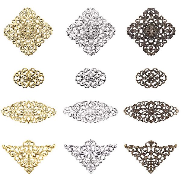 

PandaHall Iron Links, Etched Metal Embellishments, Mixed Shapes, Mixed Color, 118x72x35mm, 60pcs/box Iron Mixed Shapes