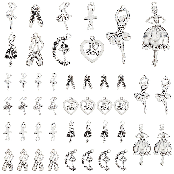 

PandaHall Tibetan Style Alloy Pendants, Ballerina/Ballet Dancer, Antique Silver, 15.5~55x10~23x1~7mm, Hole: 1~2.5mm, Plastic box...
