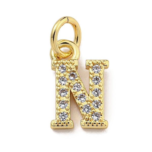 

PandaHall Initial Letter Brass with Cubic Zirconia Charms, Real 18K Gold Plated, Long-Lasting Plated, Lead Free & Cadmium Free, Letter N..., Clear