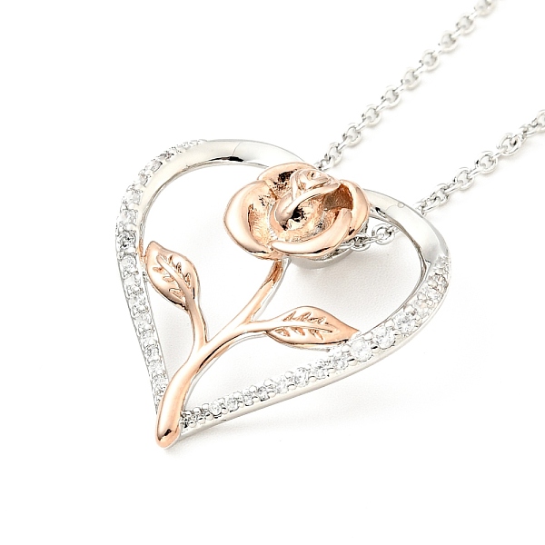 

PandaHall Clear Cubic Zirconia Heart with Rose Pendant Necklace, Two Tone Brass Jewelry for Women, Platinum & Rose Gold, Pedants: 23x23x7mm...