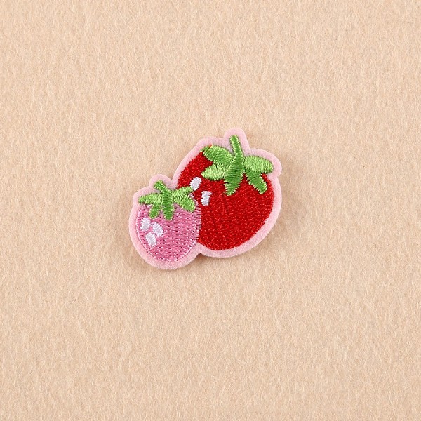 PandaHall Computerized Embroidery Cloth Iron on/Sew on Patches, Costume Accessories, Appliques, Strawberry, Red, 25x35mm Cloth Fruit Red