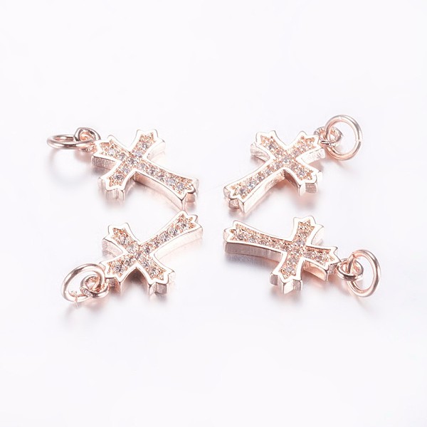 

PandaHall Long-Lasting Plated Brass Micro Pave Cubic Zirconia Pendants, Cross, Real Rose Gold Plated, 15.5x10x2mm, Hole: 3mm Brass+Cubic..., Clear