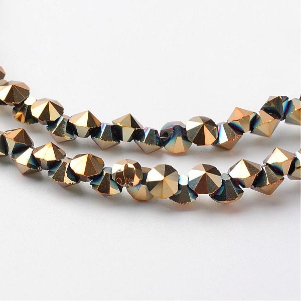 

PandaHall Electroplate Glass Bead Strands, Full Plated, Faceted, Diamond, Golden Plated, 4x4mm, Hole: 1mm, about 143pcs/strand, 11.8 inch...