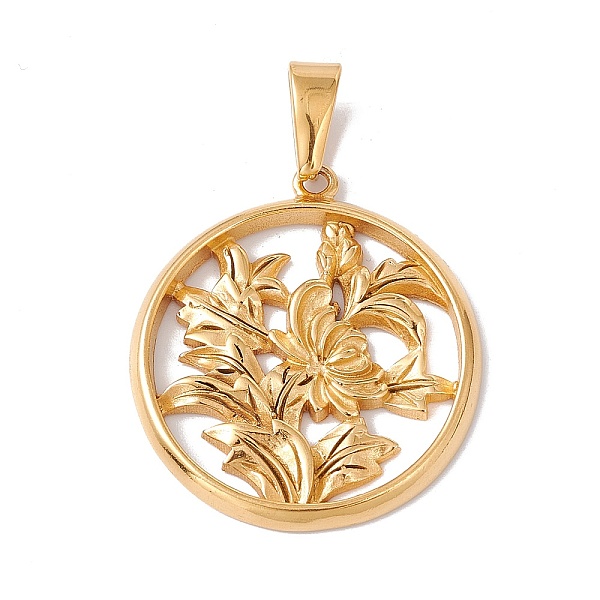 

PandaHall Vacuum Plating 304 Stainless Steel Pendants, Flat Round with Flower Charm, Golden, 36x32x3mm, Hole: 10x4.5mm 304 Stainless Steel...