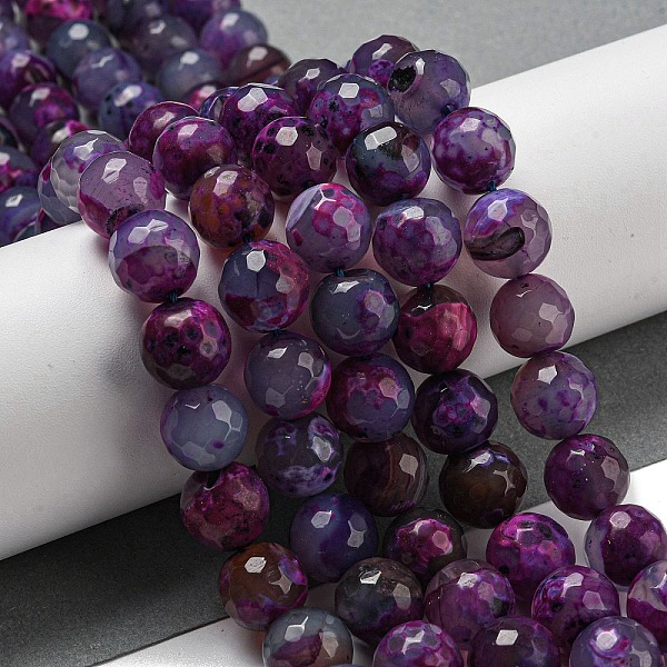 Brins de perles d'agate craquelée de feu naturel à facettes