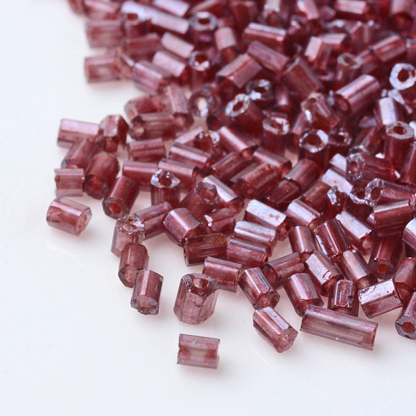 

PandaHall Transparent Lustered Two Cut Glass Seed Beads, Round Hole, Glazing Style, Hexagon, Dark Red, 2~6x2mm, Hole: 0.5mm, about...