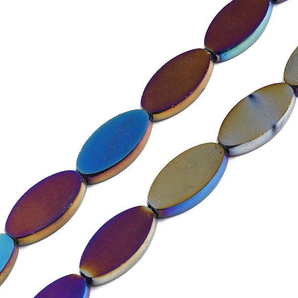 

PandaHall Glass Beads Strands, Oval, Purple, 19x10x3.5mm, Hole: 1.4mm, about 22pcs/strand, 16.93''(43cm) Glass Oval