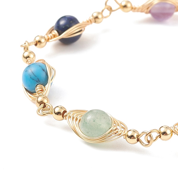 

PandaHall Natural & Synthetic Mixed Gemstone Oval Link Chain Bracelet, Golden Brass Wrap Wrap Jewelry for Women, 7 inch(17.9cm) Mixed Stone