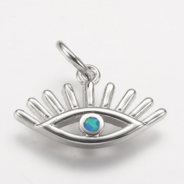 

PandaHall Brass Pendants, with Synthetic Opal, Eye, Platinum, Blue, 11x17.5x2mm, Hole: 4mm Brass Eye Blue