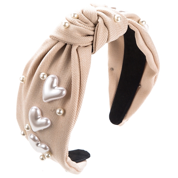 

PandaHall Valentine's Day Heart Plastic Pearl Hair Bands, Wide Twist Knot Cloth Hair Accessories for Women Girls, Beige, 155x130x30mm Cloth..., Yellow