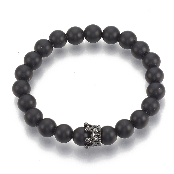 

PandaHall Synthetic Lava Rock Stretch Bracelets, with Brass Cubic Zirconia Findings, Crown, Clear, Gunmetal, 1-3/4 inch(4.5cm)~2 inch(5cm)...
