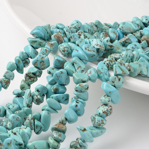

PandaHall Nuggets Synthetic Turquoise Bead Strands, Dyed & Heated, 4~6x8~12x2~4mm, Hole: 1mm, about 34.6 inch Synthetic Turquoise Nuggets