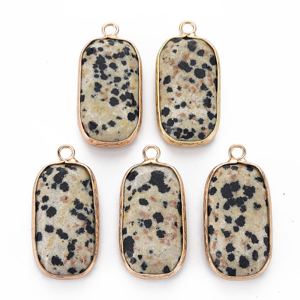 

PandaHall Natural Dalmatian Jasper Pendants, with Golden Plated Brass Edge and Loop, Rectangle, 31.5x15x6~7mm, Hole: 2.5mm Dalmatian Jasper...