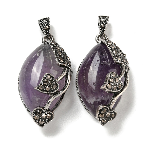 

PandaHall Natural Amethyst Horse Eye Pendants, Rack Plating Alloy Rhinestone Heart Leaf Charms, Antique Silver, Cadmium Free & Lead Free...