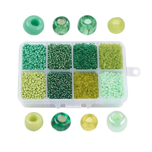 

PandaHall 12/0 Glass Seed Beads, Mixed Style, Round, Green, 2~2.5x2mm, Hole: 0.5mm, about 12500pcs/box, Packaging Box: 11x7x3cm Glass Green