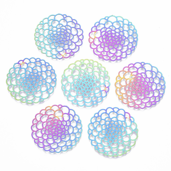 

PandaHall Ion Plating(IP) 201 Stainless Steel Filigree Joiners Links, Etched Metal Embellishments, Flat Round with Flower, Rainbow Color...