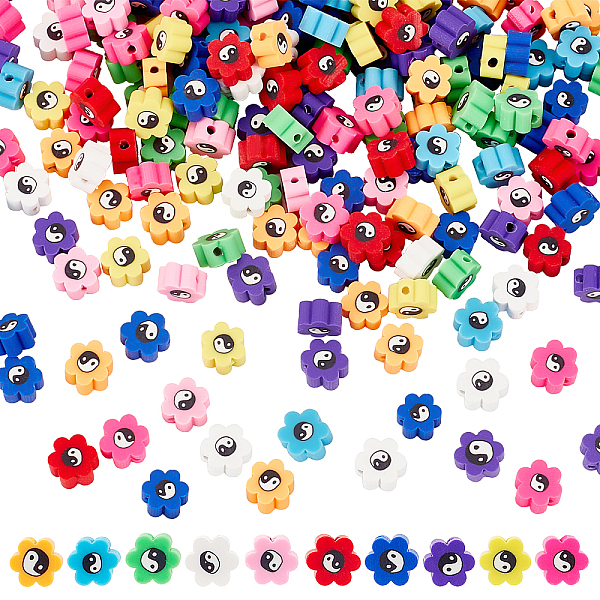 

PandaHall CHGCRAFT 300Pcs 10 Colors Handmade Polymer Clay Beads, for DIY Jewelry Crafts Supplies, Flower with Yinyang, Mixed Color..., Multicolor
