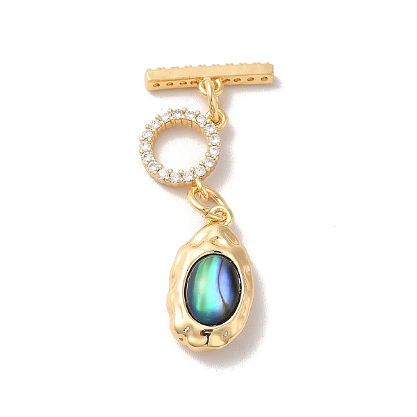 

PandaHall Real 18K Gold Plated Brass Micro Pave Clear Cubic Zirconia Toggle Clasps, with Natural Abalone Shell/Paua Shell, Irregular Oval...