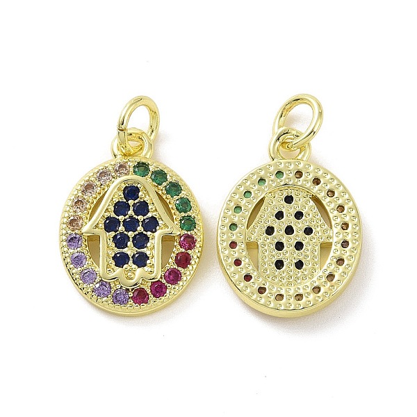 

PandaHall Brass Micro Pave Cubic Zirconia Pendants, Real 18K Gold Plated, with Jump Ring, Oval & Hamsa Hand/Hand of Fatima/Hand of Miriam...