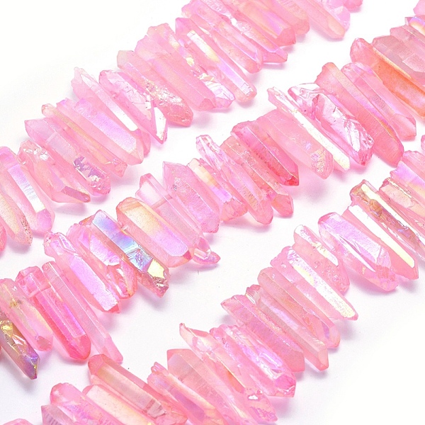 

PandaHall Electroplated Natural Quartz Crystal Beads Strands, Dyed, Nuggets, Rainbow Plated, Pink, 20~39x5~12mm, Hole: 1~1.5mm, about 15.7...