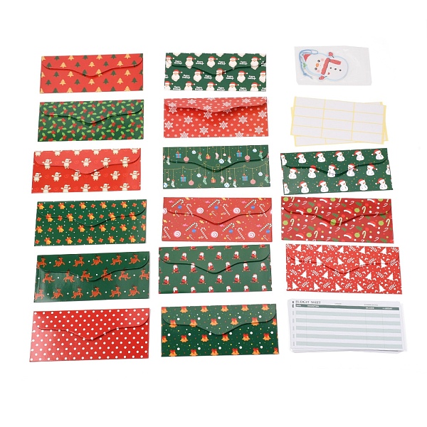 

PandaHall Coated Paper Budget Envelopes for Cash Savings, with Christmas Greeting Card, Budget Sheets and Label Stickers, Mixed Color..., Multicolor