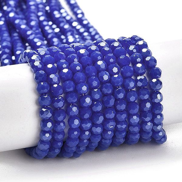 

PandaHall Electroplate Opaque Glass Beads Strands, Faceted(32 Facets), Pearl Luster Plated, Round, Blue, 4mm, Hole: 0.7mm, about...
