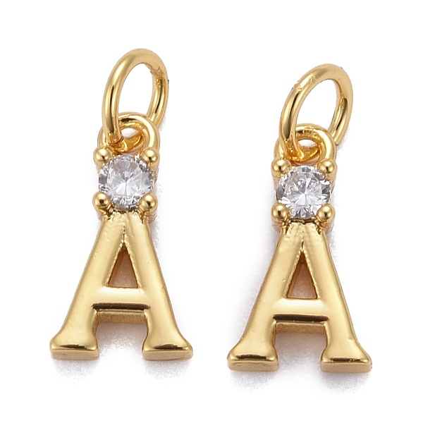 

PandaHall Brass Micro Pave Clear Cubic Zirconia Pendants, with Jump Rings, Real 18K Gold Plated, Long-Lasting Plated, Letter, Letter.A...