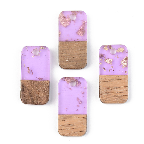 

PandaHall Transparent Resin & Walnut Wood Pendants, with Gold Foil, Rectangle, Lilac, 21.5x10x3mm, Hole: 2mm Resin+Wood Rectangle Purple