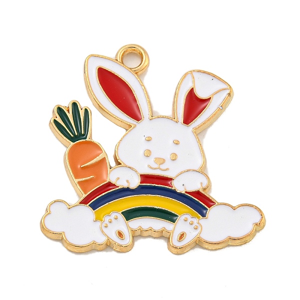 

PandaHall Alloy Enamel Pendants, Golden, Rabbit with Rainbow & Carrot Charm, White, 28x27.5x1.5mm, Hole: 2mm Alloy+Enamel Rabbit White